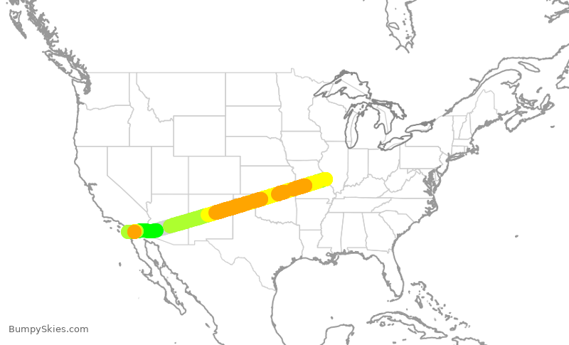 Turbulence forecast map for SWA2528, STL to SAN