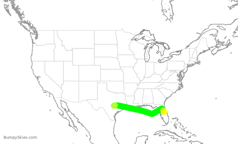 Turbulence forecast map for SWA2529, AUS to MCO