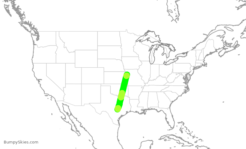 Turbulence forecast map for SWA2529, MCI to AUS