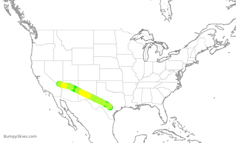 Turbulence forecast map for SWA2530, SAT to LAS