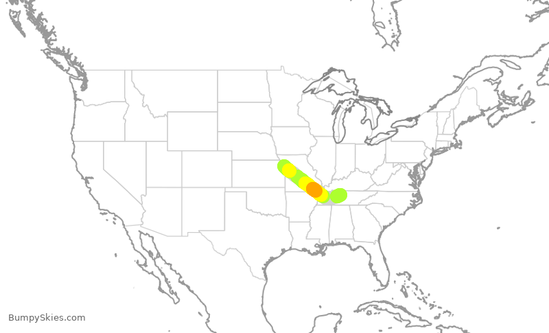 Turbulence forecast map for SWA2531, MCI to BNA