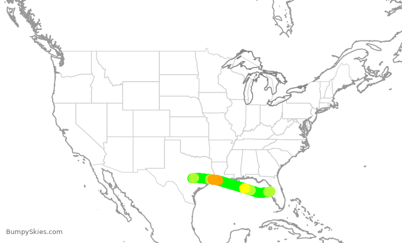 Turbulence forecast map for SWA2532, AUS to TPA