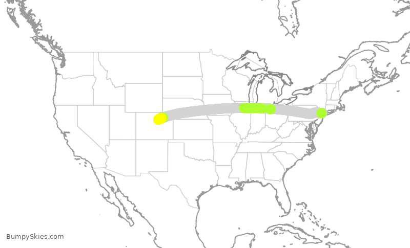 Turbulence forecast map for SWA2535, LGA to DEN
