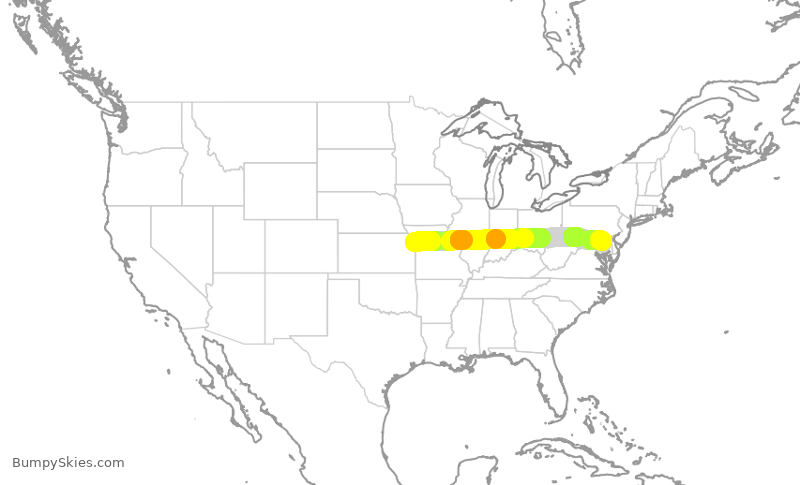 Turbulence forecast map for SWA2536, MCI to BWI