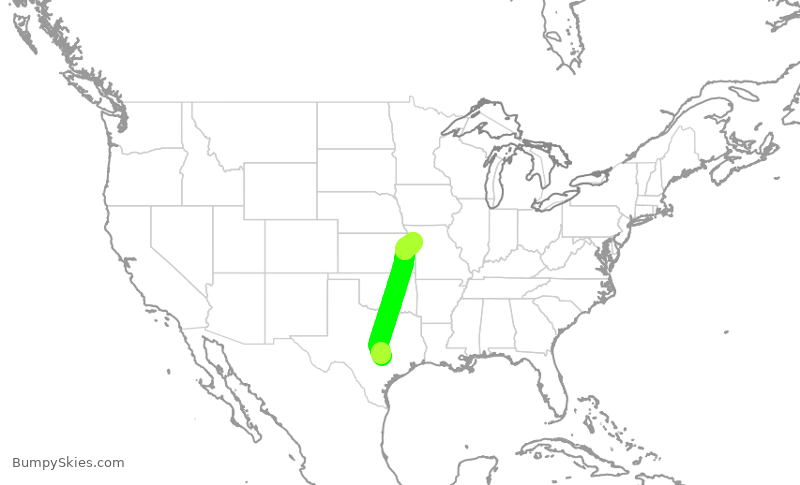 Turbulence forecast map for SWA2539, AUS to MCI