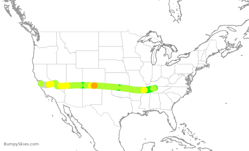 Turbulence forecast map for SWA2539, SJC to BNA