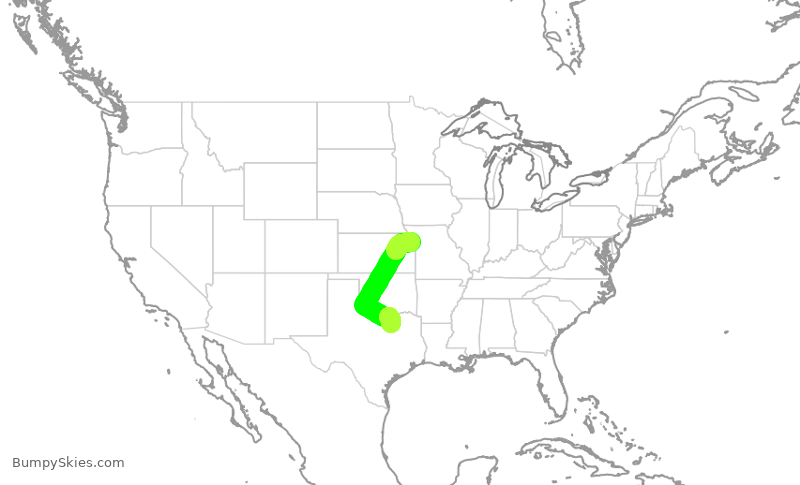 Turbulence forecast map for SWA2540, MCI to DAL