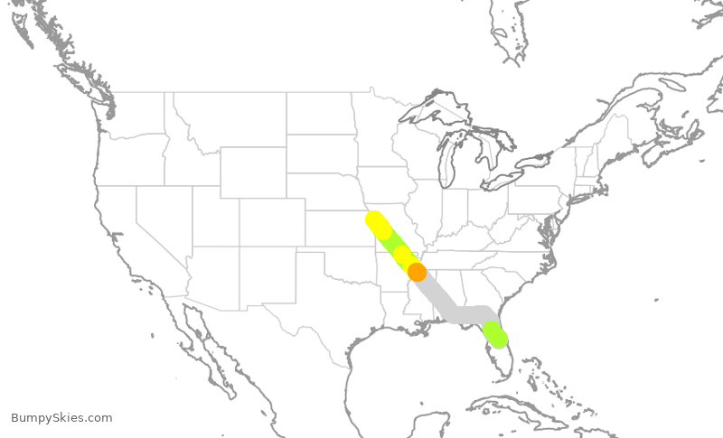 Turbulence forecast map for SWA2542, MCI to MCO