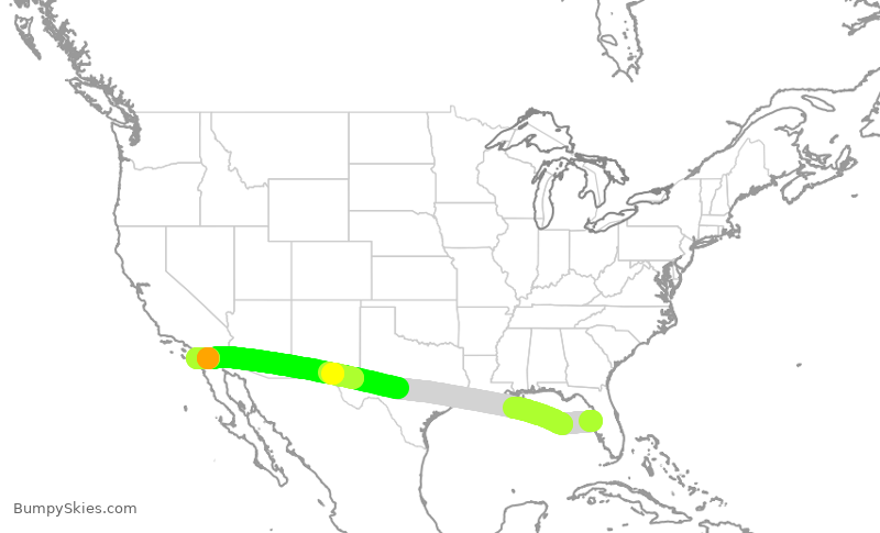 Turbulence forecast map for SWA2543, TPA to SAN