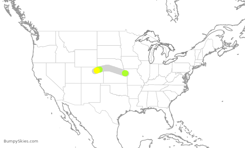Turbulence forecast map for SWA2545, MCI to DEN