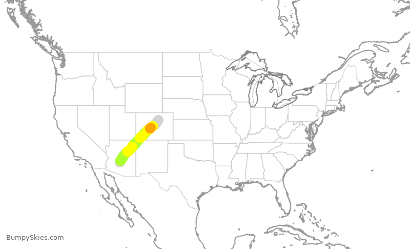 Turbulence forecast map for SWA2550, PHX to DEN