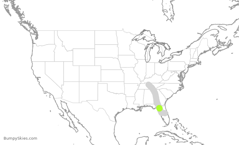 Turbulence forecast map for SWA2551, MCO to BNA
