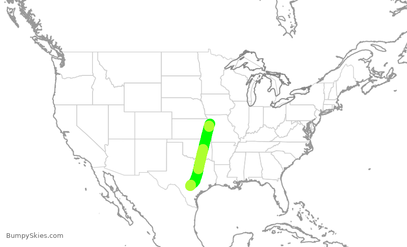 Turbulence forecast map for SWA2552, MCI to SAT