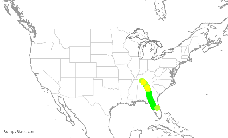 Turbulence forecast map for SWA2553, MCO to BNA