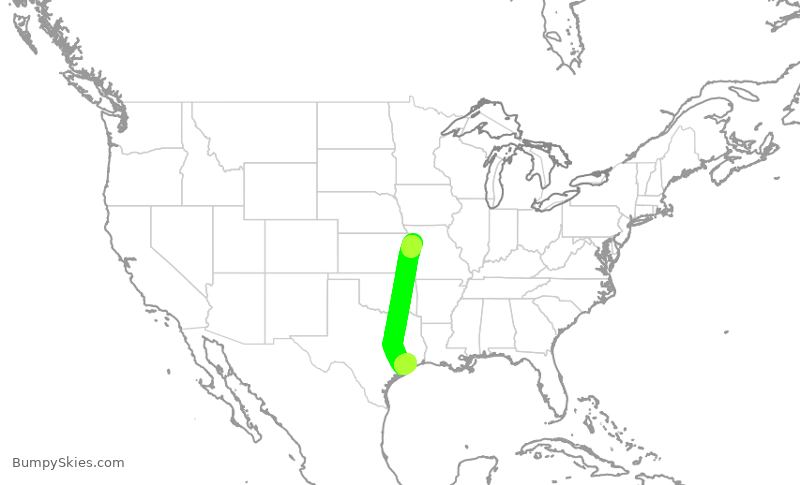 Turbulence forecast map for SWA2555, MCI to HOU