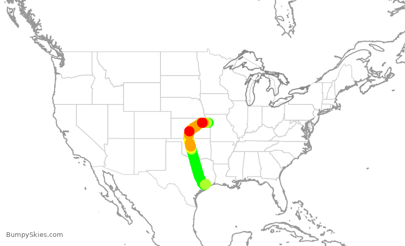 Turbulence forecast map for SWA2556, MCI to HOU