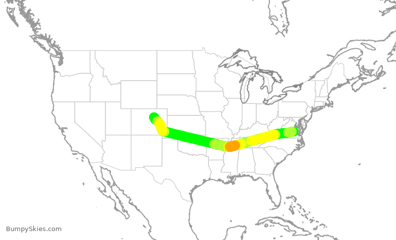 Turbulence forecast map for SWA2557, RIC to DEN