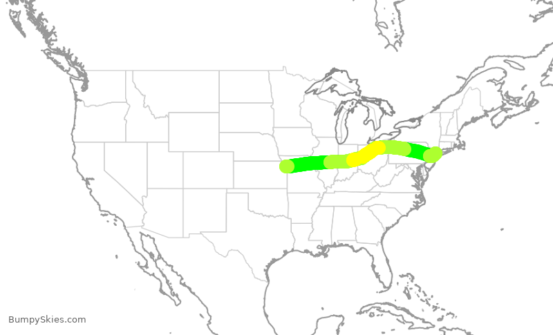 Turbulence forecast map for SWA2563, MCI to LGA