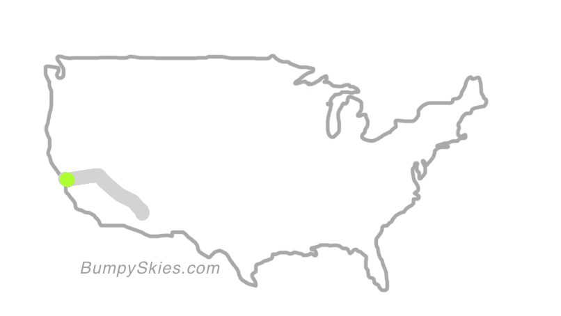 Map of continental US with illustrated flight path and turbulence forecast (described in text below)