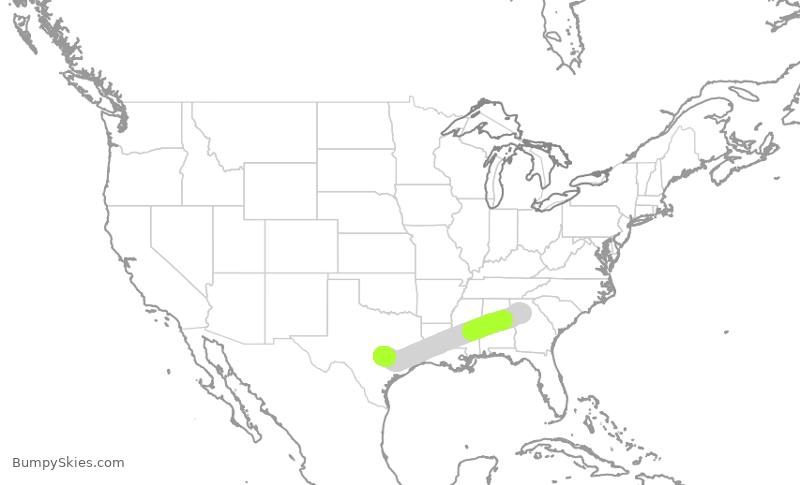 Turbulence forecast map for SWA2564, ATL to AUS