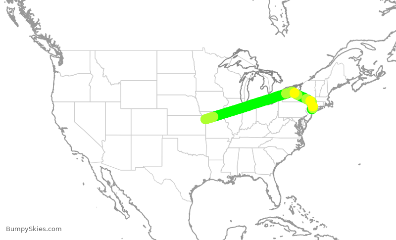 Turbulence forecast map for SWA2564, MCI to LGA