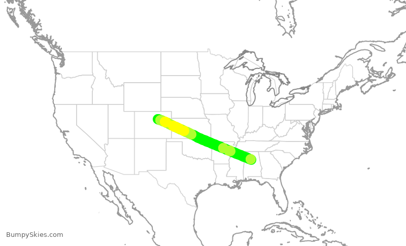 Turbulence forecast map for SWA2565, DEN to BHM