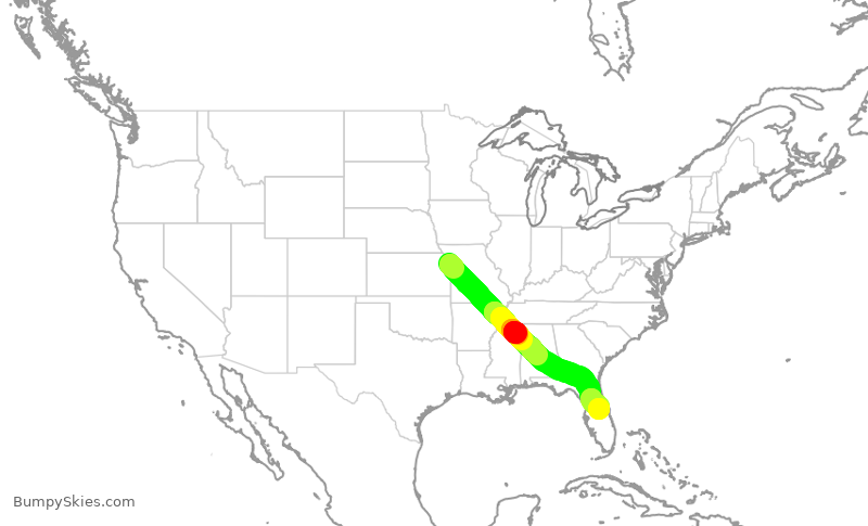 Turbulence forecast map for SWA2566, MCI to MCO