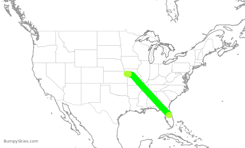Turbulence forecast map for SWA2567, MCI to MCO