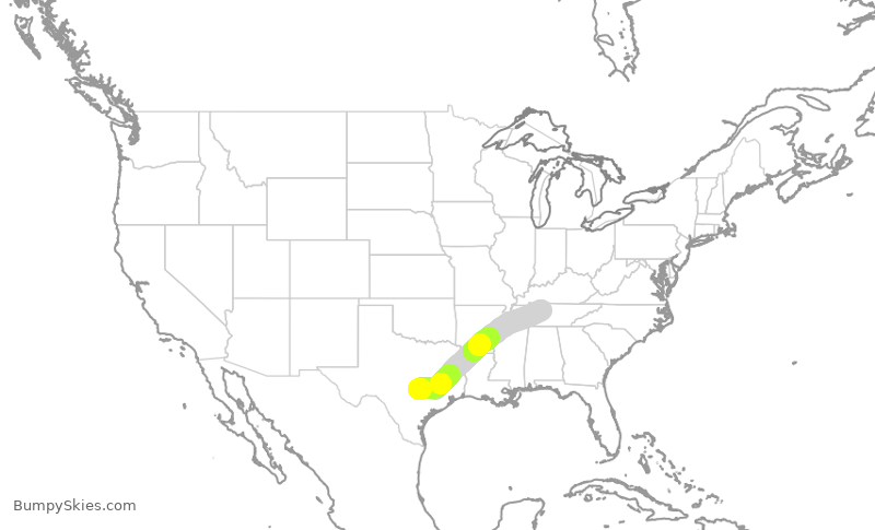 Turbulence forecast map for SWA2569, AUS to BNA