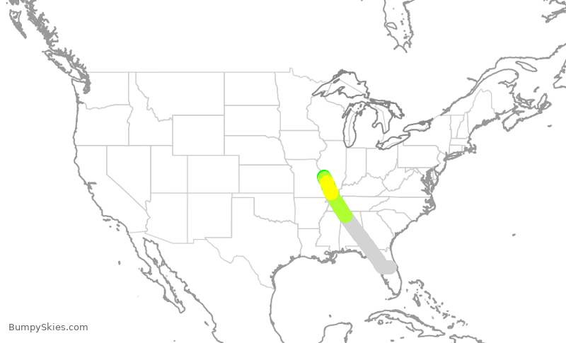 Turbulence forecast map for SWA2570, MCO to STL