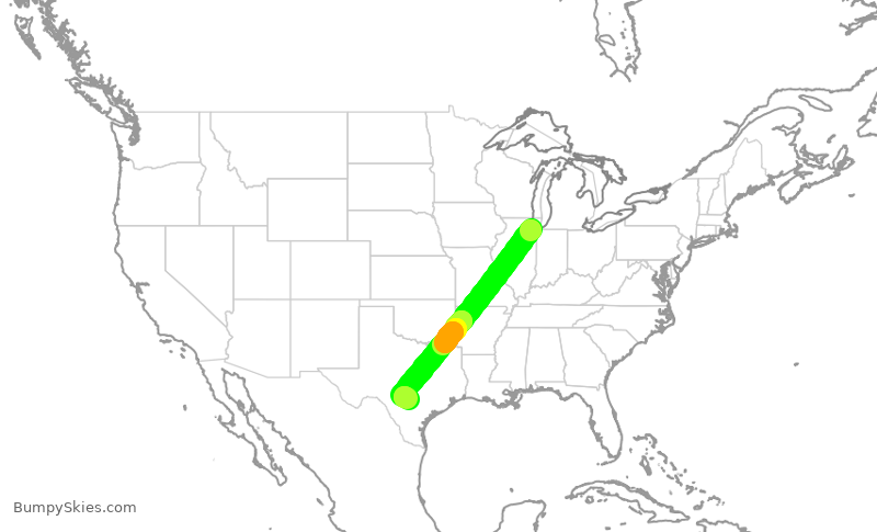 Turbulence forecast map for SWA2570, MDW to SAT