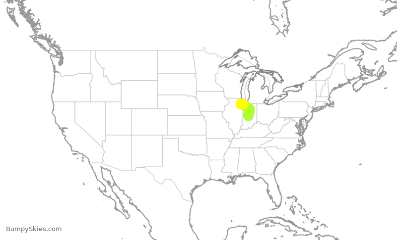 Turbulence forecast map for SWA2571, IND to MDW