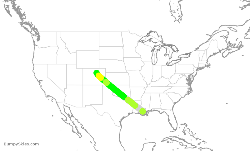 Turbulence forecast map for SWA2573, MSY to DEN