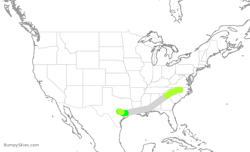 Turbulence forecast map for SWA2576, RDU to AUS