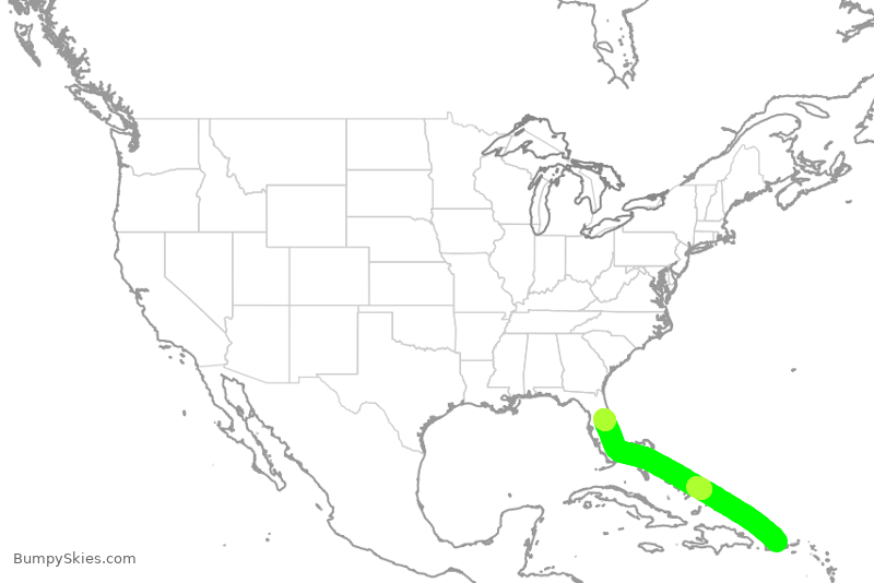 Turbulence forecast map for SWA2578, SJU to MCO