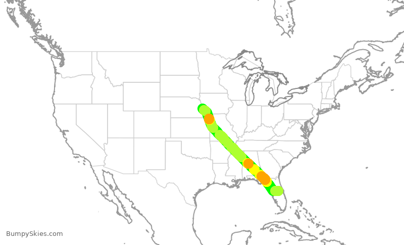 Turbulence forecast map for SWA2579, MCO to OMA