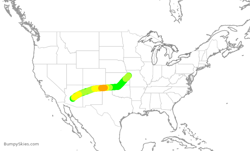 Turbulence forecast map for SWA2581, MCI to PHX