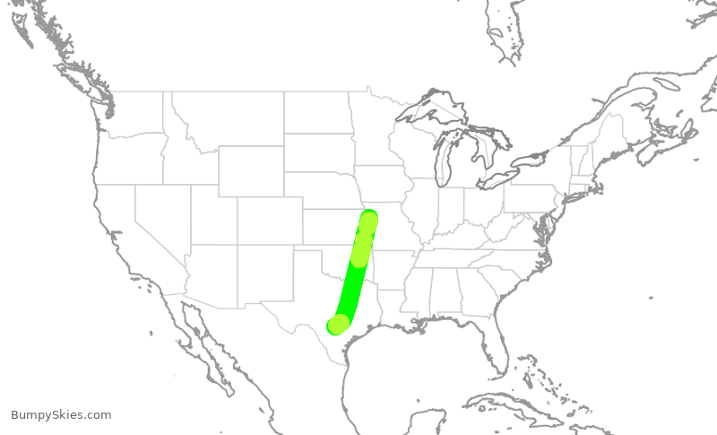 Turbulence forecast map for SWA2583, MCI to SAT