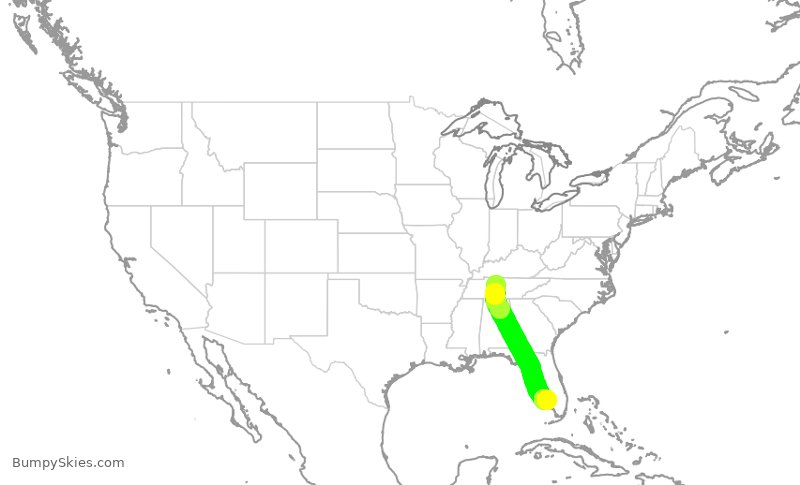 Turbulence forecast map for SWA2584, BNA to RSW
