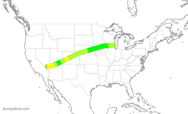 Turbulence forecast map for SWA2590, LAS to MKE