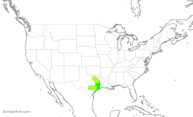 Turbulence forecast map for SWA2591, SAT to DAL