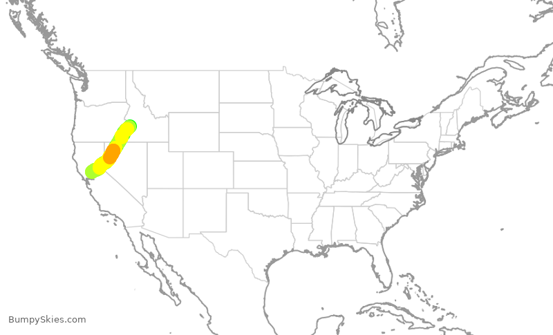 Turbulence forecast map for SWA2592, BOI to SMF