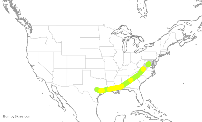Turbulence forecast map for SWA2593, DCA to AUS