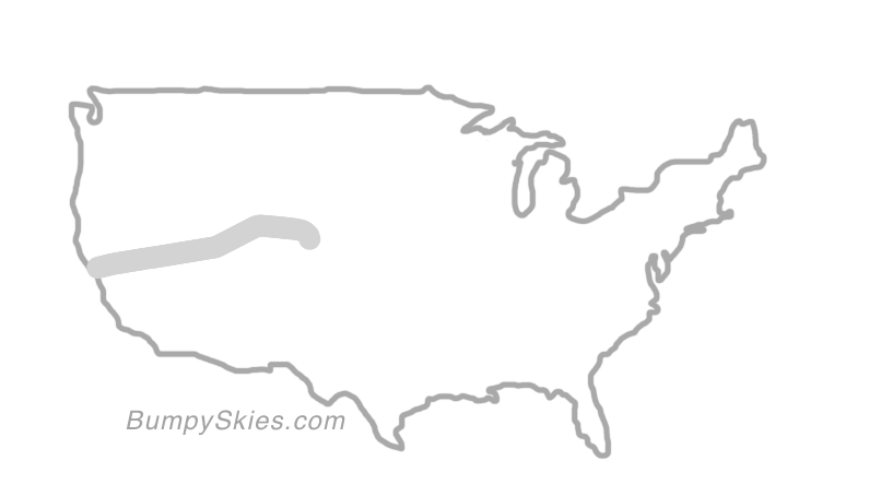 Map of continental US with illustrated flight path and turbulence forecast (described in text below)