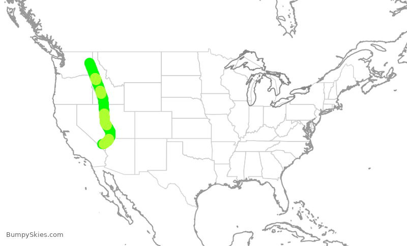 Turbulence forecast map for SWA2596, GEG to LAS