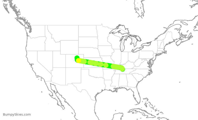 Turbulence forecast map for SWA2597, DEN to BNA