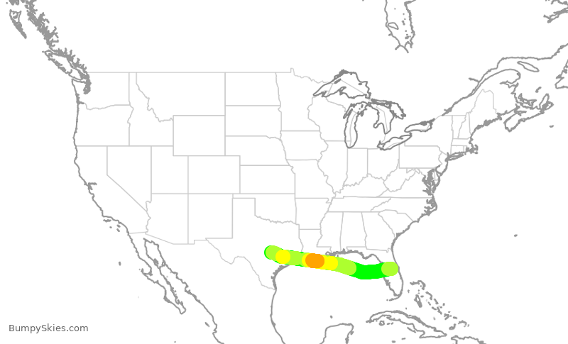 Turbulence forecast map for SWA2598, MCO to AUS