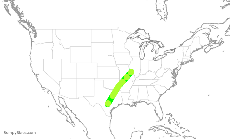 Turbulence forecast map for SWA2599, STL to SAT