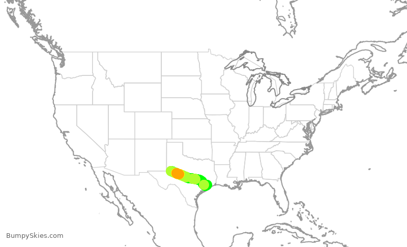 Turbulence forecast map for SWA2604, MAF to HOU