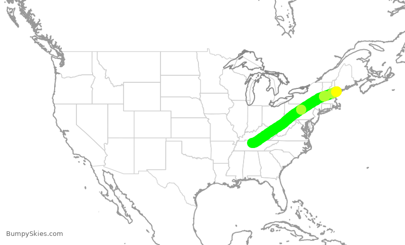 Turbulence forecast map for SWA2605, BNA to PWM